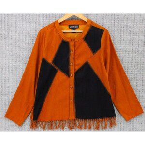 Canyon Road Womens XL Shirt Orange Faux Suede Button Down Western Boho Tassel